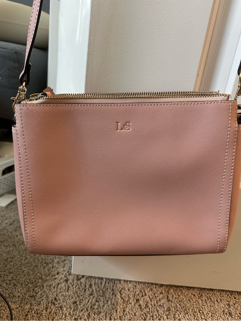 Lo and Sons Pink Crossbody Bag with Gold Hardware